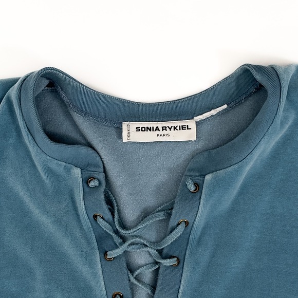 Vintage 90s Y2K Sonia Rykiel Paris Blue Velour Lace-Up Mini Tunic - L - Picture 5 of 6